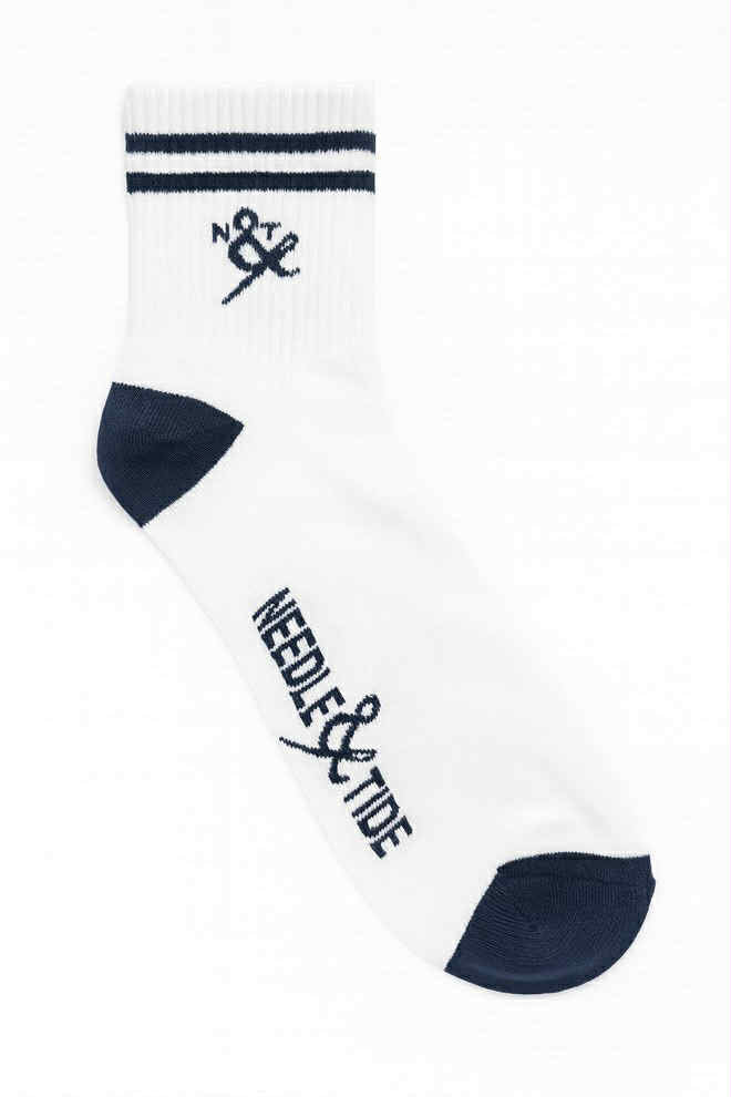 Cotton N&T Crew Socks - White & Navy